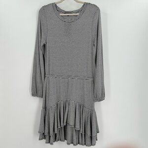 David Lerner NY Women’s Black/White Stripe Soft Double Ruffle Dress Size Medium